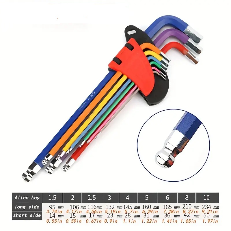 9pcs Long Arm Allen Key Set